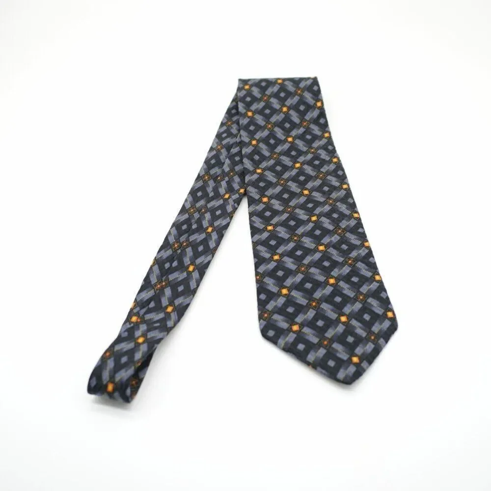 Boss‎ Hugo Boss Geometric Print Blue Black Orange Wide Silk Tie - Picture 6 of 6